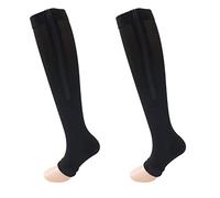 Chaussettes de compression avec fermeture éclair sur le côté et bout ouvert jusqu'au genou XXL Noir