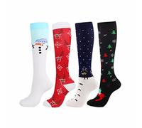 Chaussettes De Compression De Noël,Chaussettes De Noël 20-30mmHg Pour Hommes/Femmes Infirmière De Récupération Running Maternité Grossesse Vol Voyage Médical Santé Sport (S, christmas-4pairs-3)