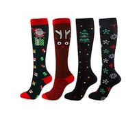 Chaussettes De Compression De Noël,Chaussettes De Noël 20-30mmHg Pour Hommes/Femmes Infirmière De Récupération Running Maternité Grossesse Vol Voyage Médical Santé Sport (S, christmas-4pairs-2)