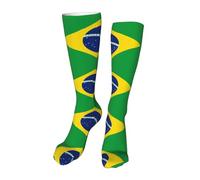 Chaussettes De Compression Drapeau Du Brésil Socquettes Classique Chaussettes Hautes Confort Work Socks Pour Cyclisme Randonnée Camping 50CM