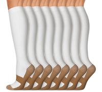 Chaussettes de compression en cuivre pour hommes et femmes, circulation, idéales pour la course médicale, la randonnée, le cyclisme, 15-20 mmHg, Blanc, 8 paires, L/XL(US Women 8-15.5/US Men 8-14)