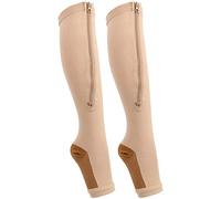 Keenso Chaussettes de Compression Fermeture éclair Chaussette mi Mollet Bas Minces pour Femmes et Hommes Genou Haut Bout Ouvert Soutien Ferme Varices graduées(L/XL)-Collants pour Femme