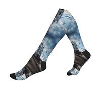 Chaussettes de compression historiques Old Tower Bridge London imprimées pour femmes et hommes - Chaussettes de soutien pour le travail, les voyages, l'athlétisme, la course à pied, l'avion, 2 Noir-2