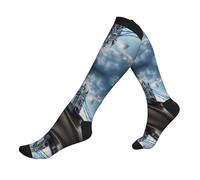 Chaussettes de compression historiques Old Tower Bridge London imprimées pour femmes et hommes - Chaussettes de soutien pour le travail, les voyages, l'athlétisme, la course à pied, l'avion, 3 noir