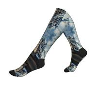 Chaussettes de compression historiques Old Tower Bridge London imprimées pour femmes et hommes - Chaussettes de soutien pour le travail, les voyages, l'athlétisme, la course à pied, l'avion, 2 Noir-2