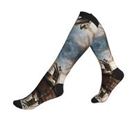 Chaussettes de compression historiques Old Tower Bridge London imprimées pour femmes et hommes - Chaussettes de soutien pour le travail, les voyages, l'athlétisme, la course à pied, l'avion, 3 noir