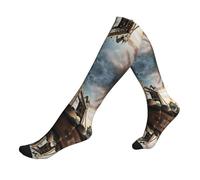 Chaussettes de compression historiques Old Tower Bridge London imprimées pour femmes et hommes - Chaussettes de soutien pour le travail, les voyages, l'athlétisme, la course à pied, l'avion, 1 noir