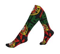 Chaussettes de compression imprimées drapeau du Portugal, chaussettes de circulation 15-20 mmhg, chaussettes longues athlétiques anti-humidité, 2 Noir-2, Taille unique