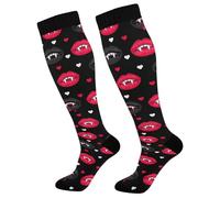 Chaussettes De Compression Lèvres Avec De Longues Canines De Vampire Work Socks Respirabilité Chaussette Confort Chaussettes Hautes Pour Randonnée Camping Course À Pied 50CM