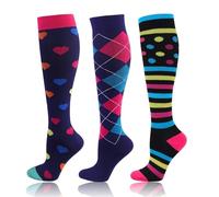 chaussettes de compression Lot De 3 Paires Chaussettes Compression For Femme Et Homme, 58 Styles, Sport, For Course À Pied, Œdème, Varices(YS001-18-19-23,S-M)