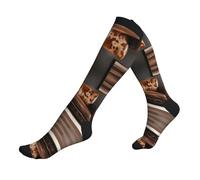 Chaussettes de compression marron en cuir de vache pour homme et femme 15-20 mmhg pour voyage, sport, vol, 3 noir, Taille unique