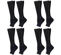 Chaussettes de Compression Zippées 4 chaussettes de compression for le soutien avec fermeture éclair, course à pied en plein air, fitness, randonnée(4pairs black,1XL)
