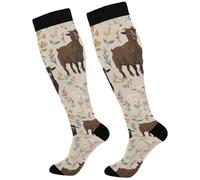 Chaussettes De Contention Fleurs Roses Animaux de la ferme Moutons Chèvres