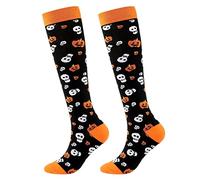 Chaussettes de Contention pour Femmes et Homme, Chaussettes de Compression Drôles Fantaisie Coton Chaussette Thème Halloween chauve-souris citrouille, Cadeau Cadeaux d'halloween (Style1, L/XL)