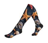 Chaussettes de course à pied pour homme et femme Motif étoile de mer et coquillages, 2 Noir-2, taille unique