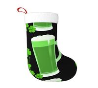 Chaussettes de décoration de Noël WHJSSF Bière verte et trèfle Imprimé Décoration de la maison Doux et confortable pour le bureau Arbre de Noël Cheminée