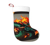 Chaussettes de décoration de Noël WHJSSF Fire Dragon Roll Soccer imprimées Décoration d'intérieur douces et confortables pour bureau, arbre de Noël, cheminée