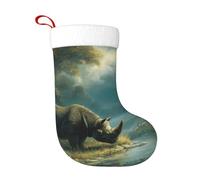 Chaussettes de décoration de Noël WHJSSF Rhino sur la rive imprimée Décoration d'intérieur douce et confortable pour bureau, arbre de Noël, cheminée