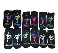 Chaussettes de gymnastique personnalisées, noir avec motif paillettes arc-en-ciel, impression du nom personnalisé - cadeau de gymnaste, danse, cadeau de danse pour filles, Noir , 13