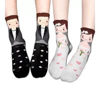 Chaussettes de Mariage,2 Paires Cadeau Mariages,Chaussettes Couple,Coffret Cadeau Original pour Les Mariés,Chaussette Fantaisie,Cadeaux Uniques pour Fiançailles et Anniversaire de Mariage