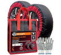 Chaussettes de Neige Textile Homologuées EN 16662-1 Taille L Chaussette Pneu Voiture - DriveonSnow StrongFit Meilleure Adhérence Zones Renforcées Montage Rapide 2 Minutes Haute Sécurité + Gants