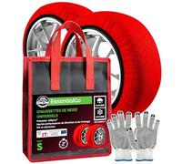 Chaussettes de Neige Textile Homologuées EN 16662-1 Taille S Chaussette Pneu Voiture - DriveonSnow EssentialGo Montage Rapide 2 Minutes Haute Sécurité pour Chutes de Neige Occasionnelles + Gants