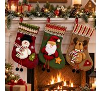 Chaussettes de Noël, 3 pcs Pouvant être Suspendues et Garnies de Cadeaux | Chaussettes de Noël pour Escalier, Cheminée, Décorations de Sapin Noë