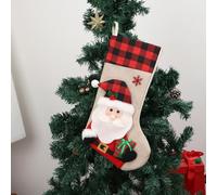Chaussettes de Noël à carreaux à suspendre de 48,3 cm, avec personnages en peluche 3D, bonhomme de neige, Père Noël, cerf, décoration de vacances pour enfants (Père Noël)