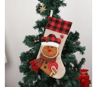 Chaussettes de Noël à carreaux à suspendre de 48,3 cm, avec personnages en peluche 3D, bonhomme de neige, Père Noël, cerf, décoration de vacances pour enfants (biscuit)