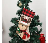 Chaussettes de Noël à carreaux à suspendre de 48,3 cm, avec personnages en peluche 3D, bonhomme de neige, Père Noël, cerf, décoration de vacances pour enfants (cerf)
