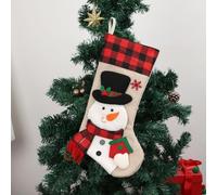 Chaussettes de Noël à carreaux à suspendre de 48,3 cm, avec personnages en peluche 3D, bonhomme de neige, Père Noël, cerf, décoration de vacances pour enfants (bonhomme de neige)