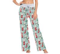 Chaussettes de Noël à motif bonshommes de neige pour femme avec cordon de serrage, vêtements de nuit décontractés, jambes larges, confortables, Chaussette de Noël motif bonhommes de neige, L
