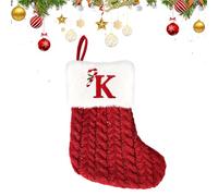 Chaussettes de Noël avec Initiale Brodée, 26 Lettres de l'Alphabet Rouge Vif,Chaussettes en Tricot de Noël à Suspendre pour Décoration de Cheminée et Sapin pour Remplir de Cadeaux 20*14*10cm (K)