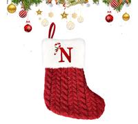 Chaussettes de Noël avec Initiale Brodée, 26 Lettres de l'Alphabet Rouge Vif,Chaussettes en Tricot de Noël à Suspendre pour Décoration de Cheminée et Sapin pour Remplir de Cadeaux 20*14*10cm (N)
