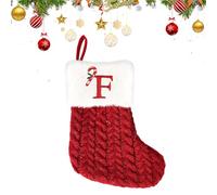 Chaussettes de Noël avec Initiale Brodée, 26 Lettres de l'Alphabet Rouge Vif,Chaussettes en Tricot de Noël à Suspendre pour Décoration de Cheminée et Sapin pour Remplir de Cadeaux 20*14*10cm (F)