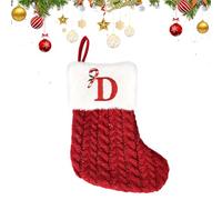 Chaussettes de Noël avec Initiale Brodée, 26 Lettres de l'Alphabet Rouge Vif,Chaussettes en Tricot de Noël à Suspendre pour Décoration de Cheminée et Sapin pour Remplir de Cadeaux 20*14*10cm (D)