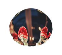 Chaussettes de Noël - Bonnet de douche réutilisable et imperméable pour homme et femme - Bande élastique - Bonnet de bain double couche lavable pour toutes les coiffures - Facile à transporter
