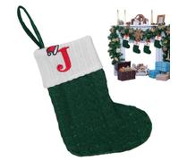 Chaussettes de Noël brodées avec initiales - Décorations de Noël avec 26 initiales - Saisonnier - Couleur vert-blanc - Sac cadeau festif pour bonbons, chocolat