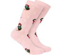 Chaussettes de Noël BRUBAKER en coton pour femmes et hommes - ski pingouin rose - chaussettes chaudes en coton - Noël - taille 35-40, 3 paires