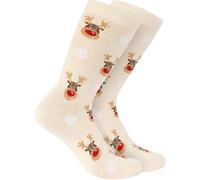 Chaussettes de Noël BRUBAKER pour hommes et femmes - Chaussettes en coton pour les jours froids Rennes Beige - Chaussettes en coton Noël - Taille 41-45, 6 paires