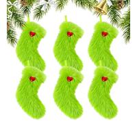 Chaussettes de Noël Décoration - 6 pièces Chaussettes de Noël | 9 pouces Classique Vert Chaussettes de Noël Faux Flush Candy Pouch Cheminée Décoration de Noël pour les Vacances, Chaussettes de Noël