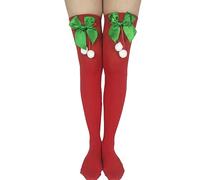 Chaussettes de Noel Femme - Bas de Noël de Fête Poupée en Peluche de Genou Bas À Nœud (Grey One Size)