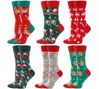 Chaussettes de Noël Femme Christmas Chaussettes Femme Fantaisie 6 Paires Coton Chaussette Drole Cadeaux de Noël pour les Femmes Hommes 36-40