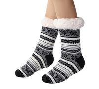 Chaussettes de Noël moelleuses avec picots - Chaussettes de Noël confortables pour l'intérieur et l'extérieur pour femme (taille unique) - Chaussettes à rayures noires, Noir , Taille unique