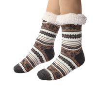 Chaussettes de Noël moelleuses avec picots - Chaussettes de Noël confortables pour l'intérieur et l'extérieur pour femme (taille unique) - Chaussettes à rayures noires, gris, Taille unique