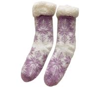 Chaussettes de Noël pelucheuses à motif flocon de neige pour femme avec doublure en polaire avec poignées, violet, Taille unique