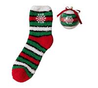Chaussettes de Noël pelucheuses classiques avec motif de Noël ajoutant une atmosphère festive et respirantes pour femmes et filles, Snowfl rayée adulte, Taille unique