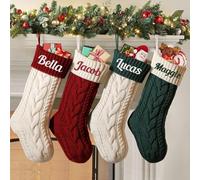Chaussettes de Noël personnalisées avec noms, chaussettes de Noël personnalisées pour famille, 45,7 cm, grandes chaussettes de Noël tricotées à suspendre pour cheminée pour enfants