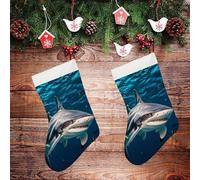 Chaussettes de Noël personnalisées - Requin marteau scanne l'océan 41,9 cm, cadeau de Noël avec manchette en peluche douce pour cadeaux de fête de famille, sapin de Noël et décoration de cheminée