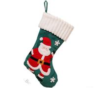 Chaussettes de Noël pour décorations de sapin et supports cadeaux avec broderie classique et construction en tissu robuste avec boucle de suspension (vert)